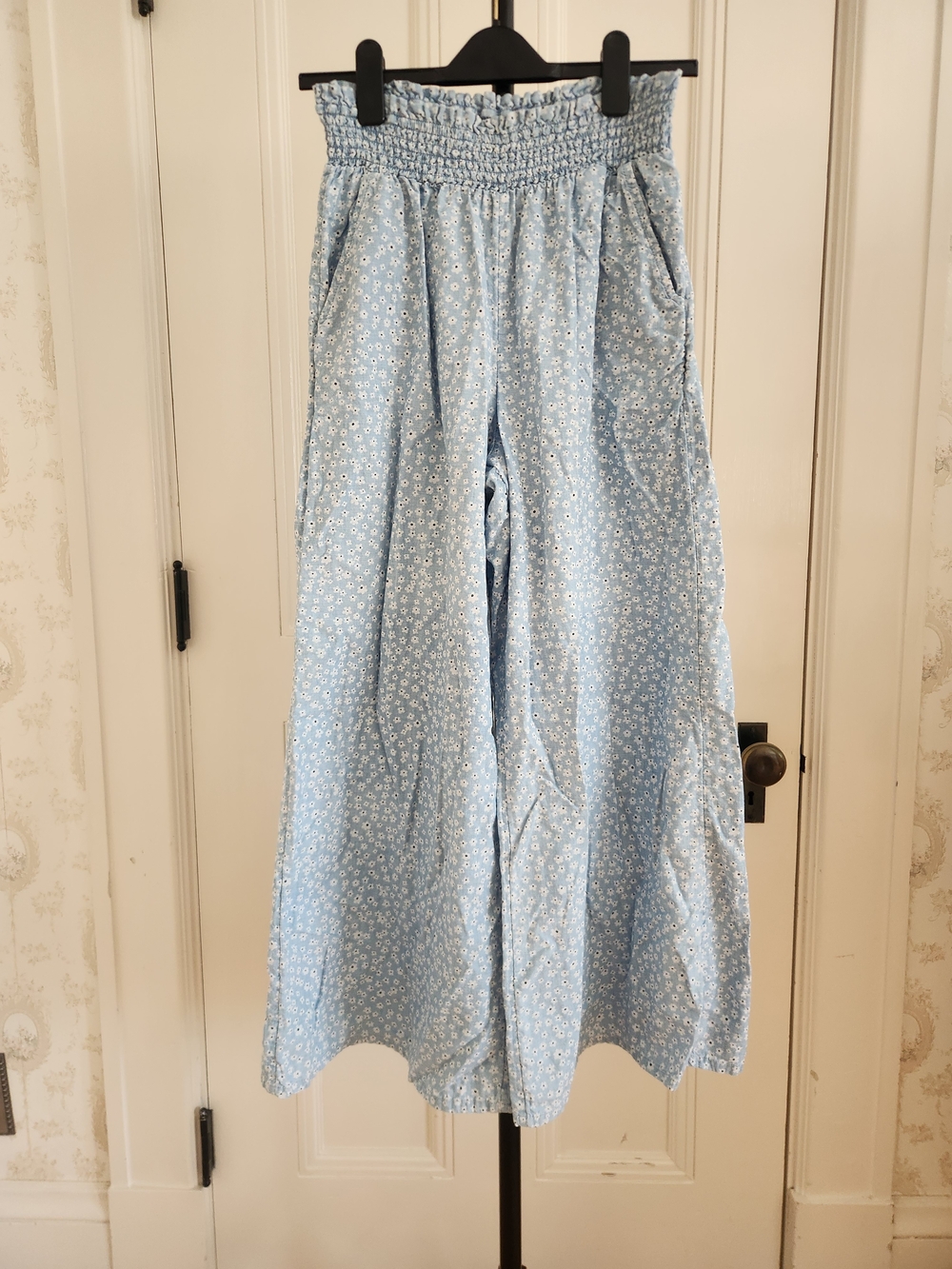 American Eagle Outfitters Light Blue Floral Wide Leg Jumpsuit Pants